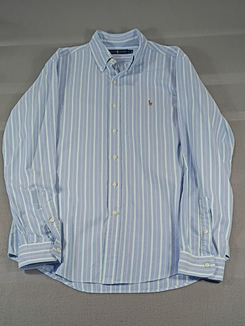 EUC Polo by Ralph Lauren Blue and White Stripe Button-Down Shirt Mens Size Large